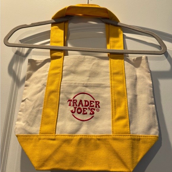 NWT! Trader Joes Mini Canvas Tote Bag Yellow - Picture 5 of 5